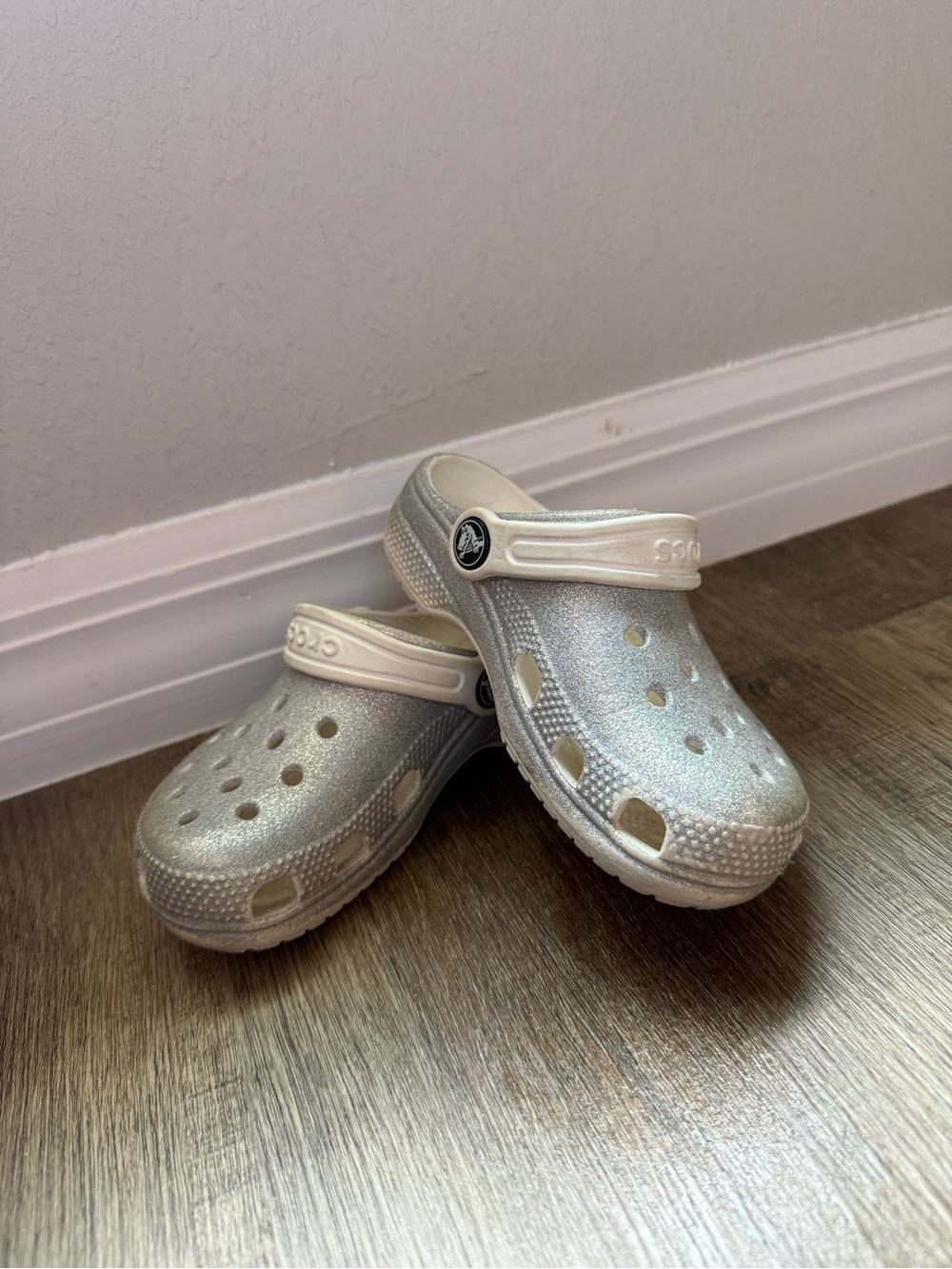 Girls silver glitter crocs
